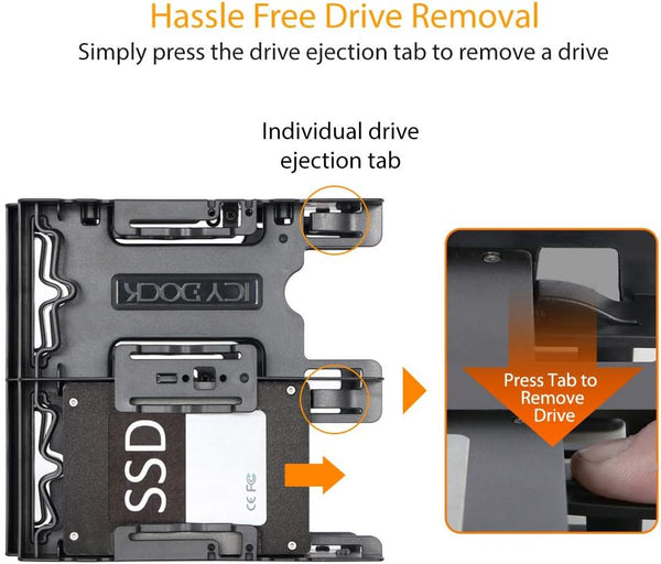 ICY DOCK 4 x 2.5” HDD / SSD Bracket Mount Kit Adapter for 5.25” Drive Bay - FLEX-FIT Quattro MB344SP 4 x 2.5"