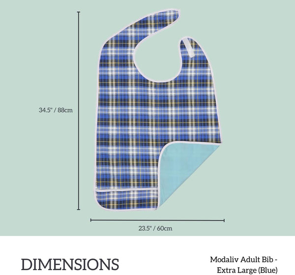 Modaliv Premium Adult Bib, Extra Large, Waterproof & Reusable, Blue | Clothing Protector with Crumb Catcher, Machine Washable Adaptive Dining Bib