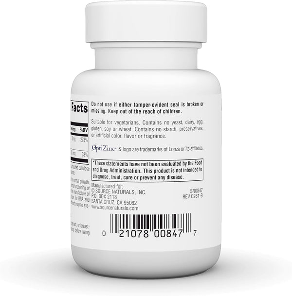 Source Naturals OptiZinc, Zinc Methionine Sulfate Complex - 60 Tablets 60 Count (Pack of 1)