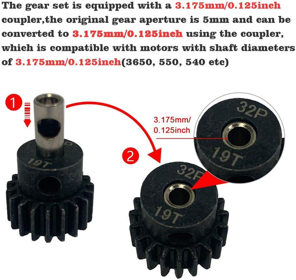 Globact 54T 0.8 32 Pitch Metal Steel 3956 Spur Gear with 15T/17T/19T Pinions Gear Set for Traxxas Slash 4x4 4WD/2WD VXL Rally VXL Stampede 4x4