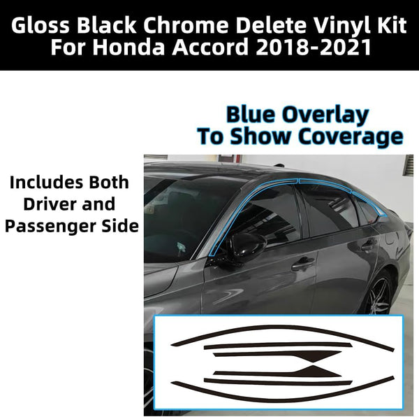 Window Trim Chrome Delete Blackout Overlay Kit Pre-Cut Vinyl Compatible for Honda Accord 10th Gen 2018-2021 (Side Window Chrome Delete)
