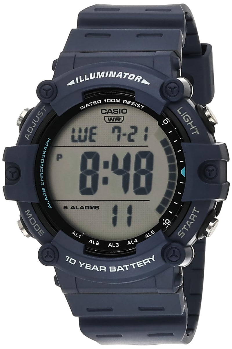 Casio Illuminator AE1500WH Series | 10-Year Battery | LED Backlight | 5-Alarms | 1/100 Sec Stopwatch | Men's Digital Watch Blue Standard