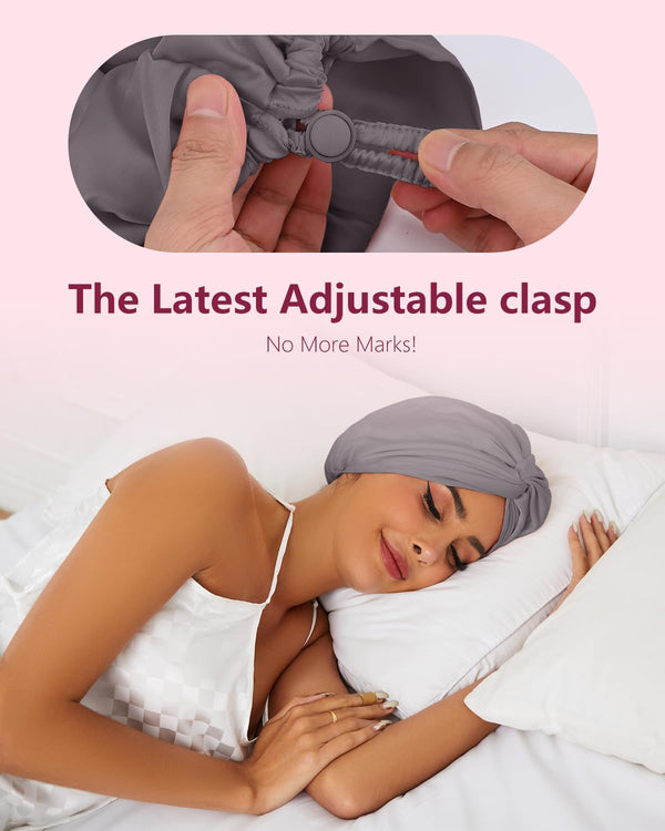 HFRHTGY Adjustable Silk Satin Hair Bonnet for Sleeping, Double Layer Hair Wrap Sleep Cap Turban for Women Men, Curly Straight Braid Unisex