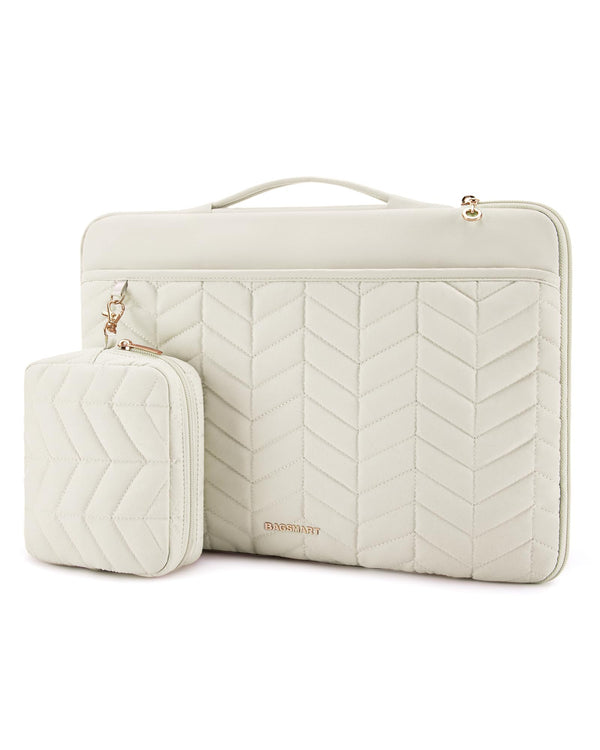 BAGSMART Laptop Case with Handle, Puffy Padded Laptop Bag Sleeve for Women, Portable MacBook Air/Pro Computer Case, 13-14 inch, Beige Beige 13-14 inch