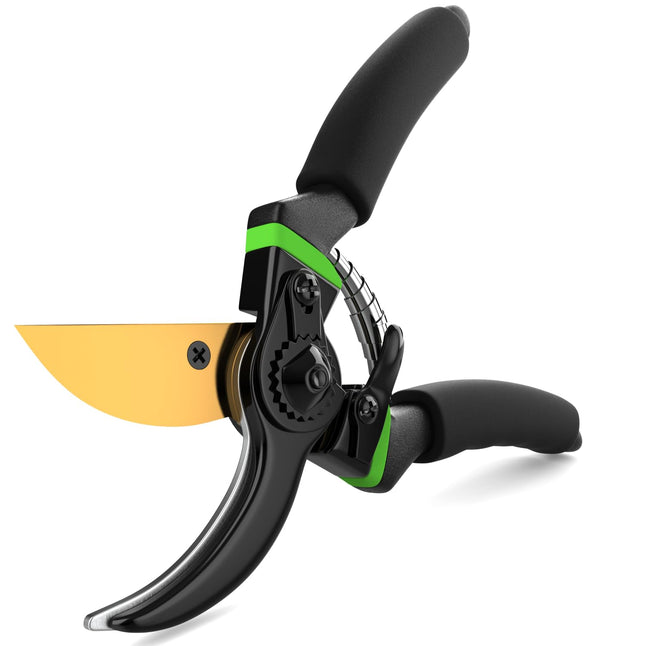 Ultra Sharp Japanese Steel Pruning Shears - Cuts 3X Easier, Weak Hand Arthritis Clippers, Rust-Resistant Titanium Coated