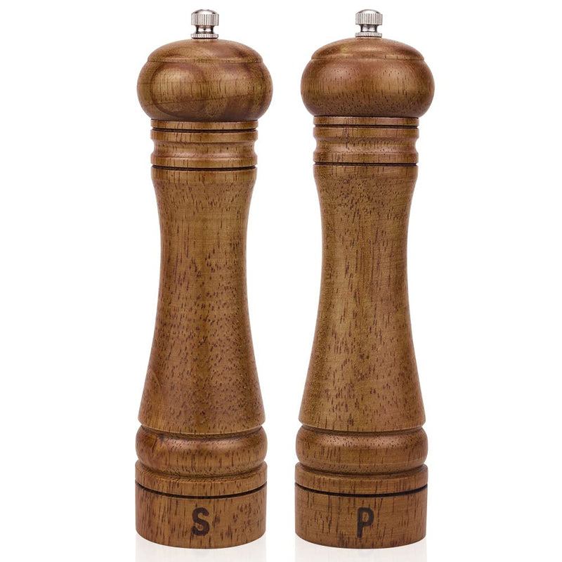 Wood Salt and Pepper Grinder Set, Salt Mill Pepper Grinder Set, Pepper Mill, Salt Shakers with Adjustable Ceramic Rotor- Oak Wood Pepper Grinder