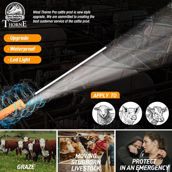 Cattle Prod, Waterproof Cattle Prod Stick with LED Light, Livestock Prod for Modern Livestock Management, X Series 52.0''