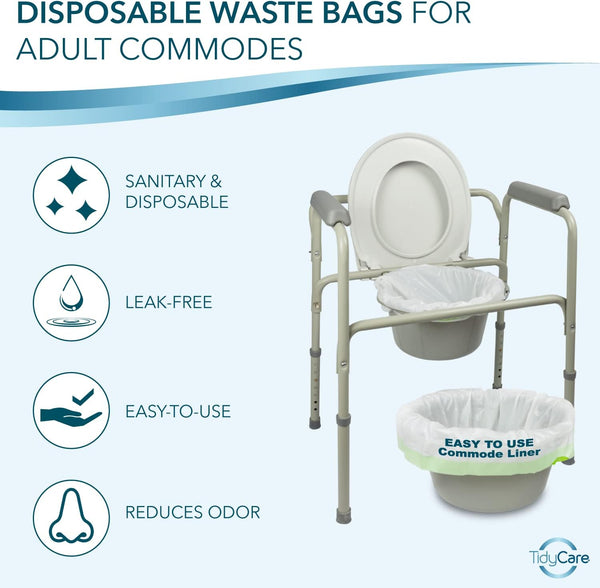 TidyCare Bedside Commode Liners for Portable Toilet Chair Bucket and Bedpan | Value Pack of 48 Disposable Waste Bags for Adults in Medical Care |