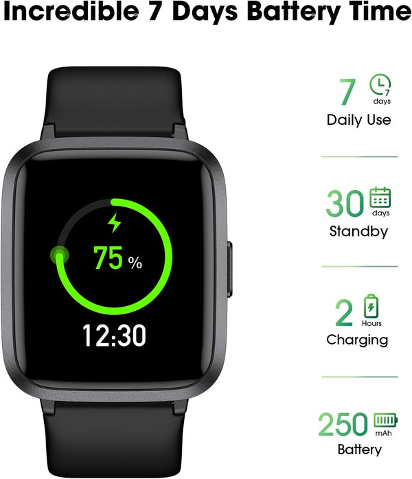 Fitness Tracker Watch with Heart Rate, No App No Phone Required, Pedometer Black