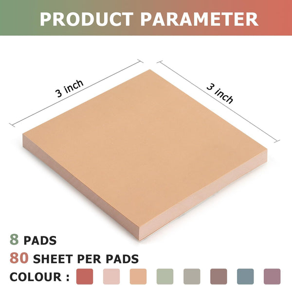 OSBOO Sticky Notes 3x3 Inch 8 Pack Vintage Colors, 80 Sheets/Pad