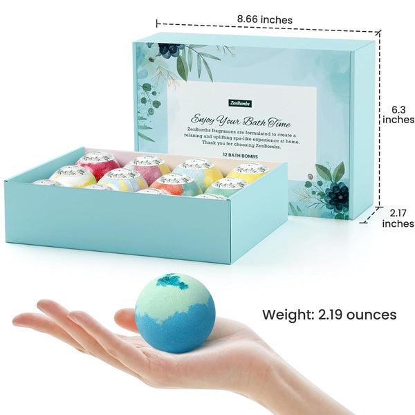ZenBombs Bath Bombs for Women, 12pcs Handmade Natural Bath Bomb, Stocking Stuffers, Mothers Day Presents for Mom, Bath Bomb with Shea Butter,