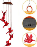 Solar Cardinal Wind Chimes Lights for Outside Garden Patio Decor | Red Bird Hanging Windchimes for Home/ Outdoors, Memorial Gifts Gifts for Mother