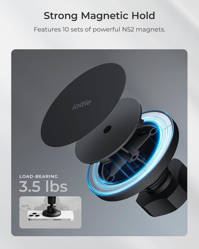 Iottie Itap 3 Magnetic Air Vent Car Mount Phone Holder with Magnetic Ring Adapter. Compatible with Magsafe, Iphone, and 