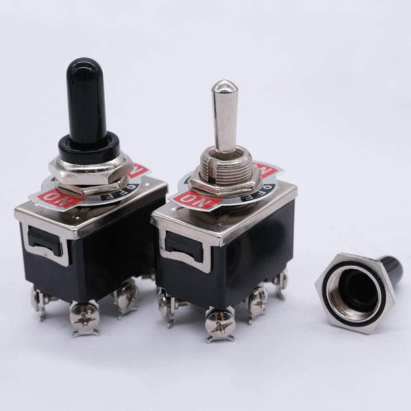 mxuteuk 3pcs Heavy Duty Rocker Toggle Switch 15A 250V DPDT ON/Off/ON 6 Pin 3 Position + 5pcs Metal Knob Cover Cap Waterproof Ten-1322-5MZ-B203