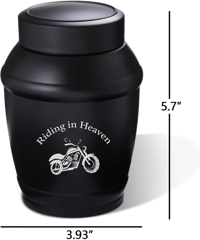 Medium Urn for Ashes Adult Male with Motorcycle, 5.7 Inch Black Decorative Mediu