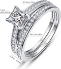 AVECON 1.35ct Princess Cut Engagement Ring 925 Sterling Silver Wedding Band Set for Women Cubic Zirconia Bridal Sets Size 5-10 Silver 8
