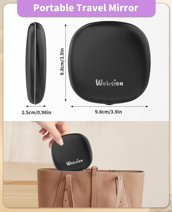 Wobsion Lighted Makeup Mirror with Magnification,Rechargeable 1X/10X Travel Mirror,Portable Comapct Folding Mirror for Bag,Gift,Black