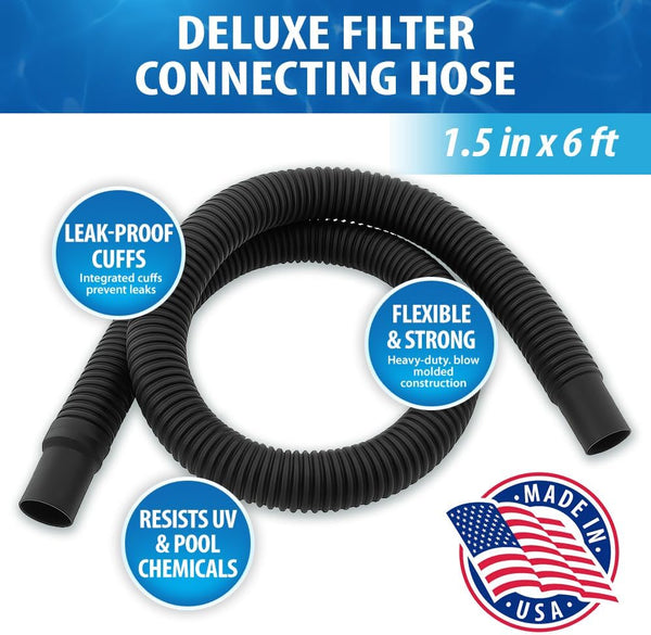 JED Pool Tools 60-345-06 Deluxe Filter Connecting Hose for Swimming Pool, 1-1/2-Inch by 6-Feet, Black 1-1/2" by 6'
