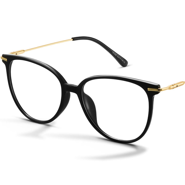 Gaoye Blue Light Blocking Glasses - Trending Round TR90 Frames, Metal Arms, UV400 Protection - Matching Soft Case *1-light Black Frame/Transparent