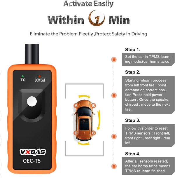 VXDAS TPMS Relearn Tool for GM Tire Sensor TPMS Reset Tool Tire Pressure Monitor System Activation Tool OEC-T5 for GM Buick/Chevy/Cadillac Series