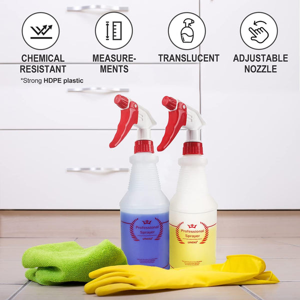 Plastic Spray Bottle (4 Pack, 24 Oz, All-Purpose) Heavy Duty Spraying Bottles Leak Proof Mist Empty Water Bottle for Cleaning Solution Planting