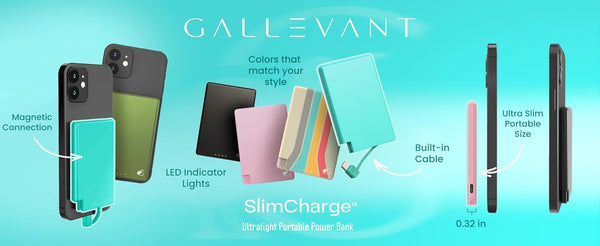 Slim Charge 5000mAh Portable Charger with Built-in USB-C Cable & Magnetic Attachment for iPhone 15/16/17 & Android - Lightweight TSA Approved - Retro
