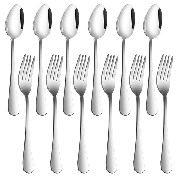 Set of 12, Stainless Steel Dinner Forks and Spoons, Findtop Heavy-Duty Forks (8 Inch) and Spoons (7 Inch) Cutlery Set