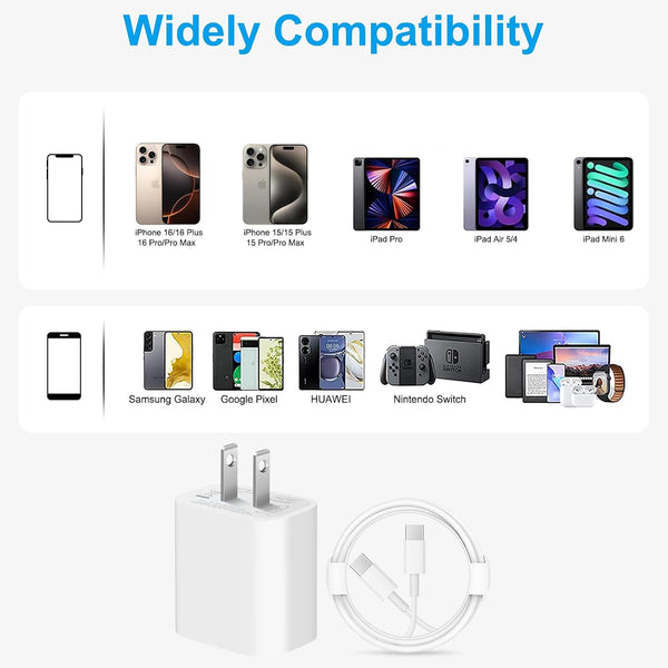 iPhone 17 16 15 Charger Fast Charging 10FT - 20W USB C Charger Block | with 10FT Type C to C Cable Compatible with iPhone 17/17 Pro/17 Pro