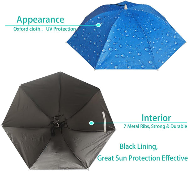 Umbrella Hat, 37 inch Fishing Umbrella Hat Hands Free Foldable UV Protection Umbrella Cap Adjustable Headwear for Fishing Golf Camping Beach