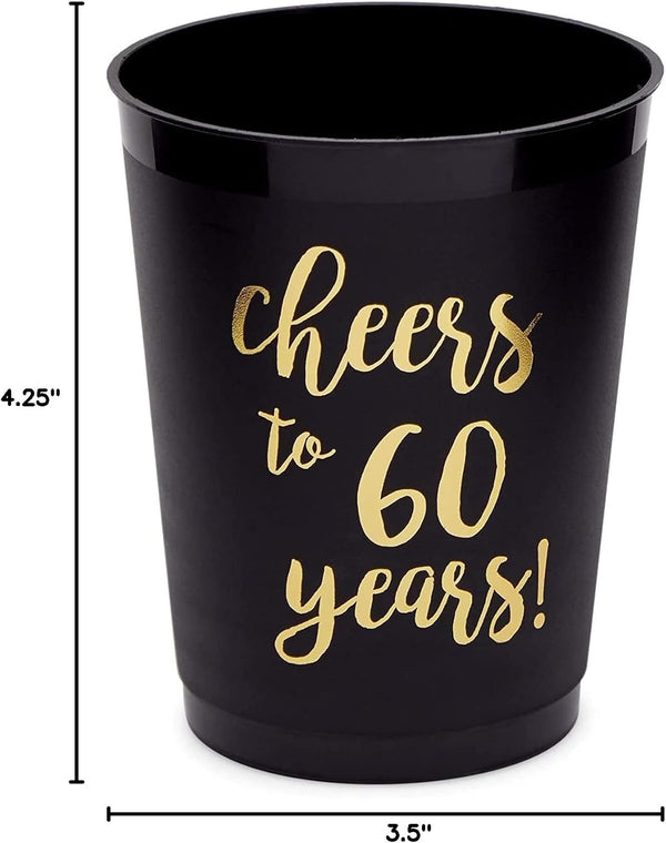 Sparkle and Bash 30th Birthday Cups & Plastic Tumblers - 16 Pack, 16 Oz, Black, Cheers To 30 Years - Party Favors & Wedding Anniversary Celebrations