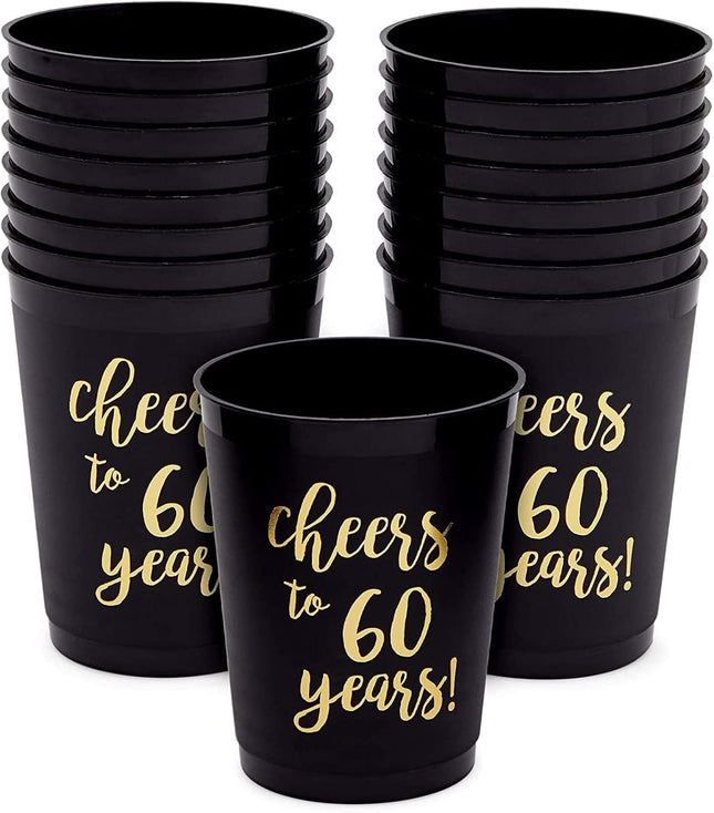 Sparkle and Bash 30th Birthday Cups & Plastic Tumblers - 16 Pack, 16 Oz, Black,