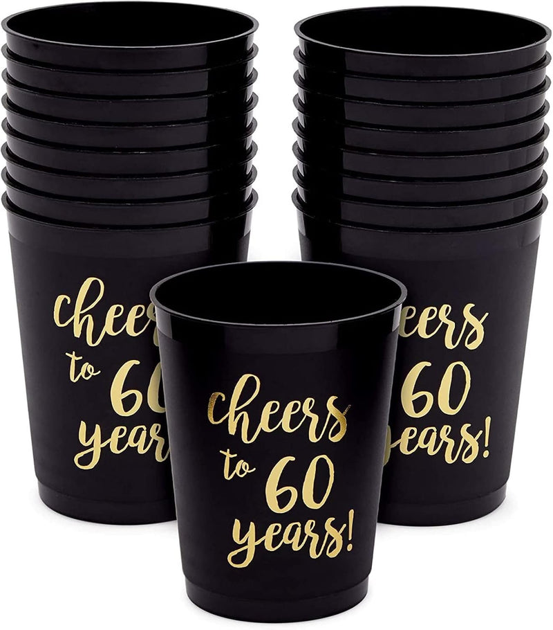 Sparkle and Bash 30th Birthday Cups & Plastic Tumblers - 16 Pack, 16 Oz, Black, Cheers To 30 Years - Party Favors & Wedding Anniversary Celebrations
