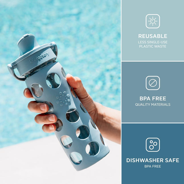 Lifefactory 22-Ounce Glass Water Bottle with Active Flip Cap and Protective Sili
