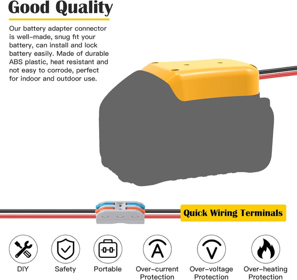 2 Packs Power Wheel Adapter for Dewalt 20V Battery Adapter Power Wheel Battery Converter Kit with Fuses & Wire Terminals, 12AWG Wire, Power