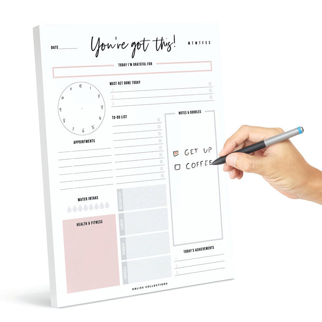 Bliss Collections Daily Planning Pad, to Do List Notebook - Undated Tear-Off She