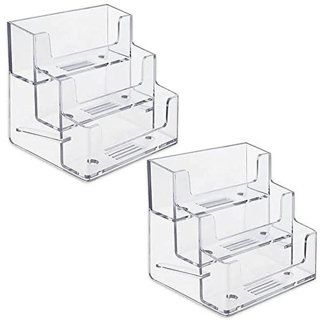 FTOF 3 Pockets Acrylic Business Card Holder Stand Clear Desktop Countertop Offic