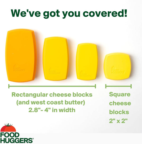 Food Huggers Cheese Huggers Set of 4 Reusable Silicone Savers | Cheese Paper Alternative | Store Cheddar, Swiss, Colby Jack and More
