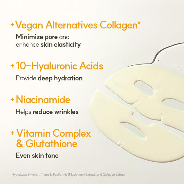 THE FACE SHOP Vita-Toning Vegan Collagen Face Mask, Korean Glass Skin Essential, Hydrogel Mask for Moisturizing & Skin Elasticity, Improves Uneven