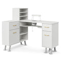 Paddie L-Shaped Manicure Table Nail Station with Shelves, Nail Tech Table Nail Table Station W/Dust Collector, Storage Cabinets, Drawers, Metal