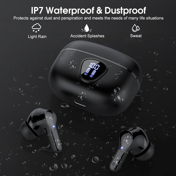Wireless Earbuds, Bluetooth 5.4 Headphones Hifi Stereo, Bluetooth Earbuds with ENC Noise Cancelling Mic, IP7 Waterproof in Ear Earphones, 48H, LED