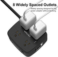 10 Ft Surge Protector Power Strip - 8 Widely Outlets with 4 USB Ports, 3 Side Outlet Extender with 10 Feet Extension Cord, Flat Plug, Wall Mount,