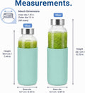 Luxfuel 18 oz Glass Water Bottles with Lids and Silicone Sleeve 6 Pack | Leak Proof Stainless Steel Lids, BPA Free, Reusable Glass Bottles for