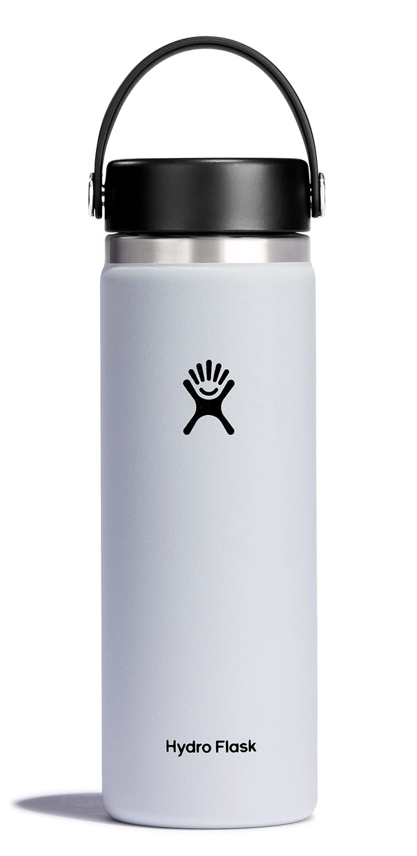 Hydro Flask Water Bottle - Insulated Stainless Steel - Wide Mouth Flex Lid, Non Spill, Leakproof and Refillable in 20 Oz 20 Oz White