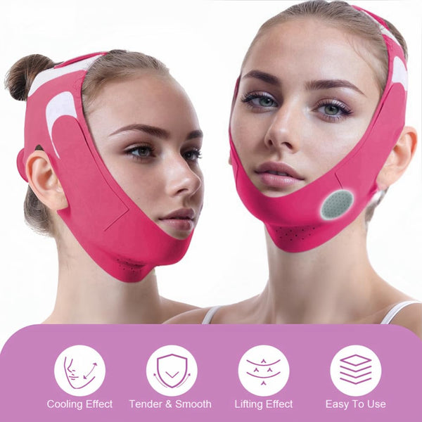 Graphene V-Line Mask Chin up Mask V Shaped Face Mask Chin Strap for Sleeping, Jaw Exerciser,Red,Medium