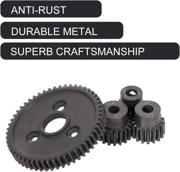 Globact 54T 0.8 32 Pitch Metal Steel 3956 Spur Gear with 15T/17T/19T Pinions Gear Set for Traxxas Slash 4x4 4WD/2WD VXL Rally VXL Stampede 4x4