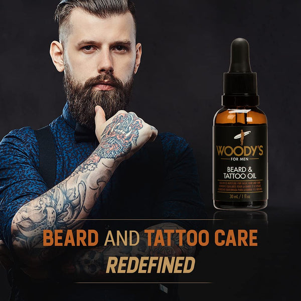 Woody'S Beard & Tattoo Oil for Men - Hydrating & Conditioning Oil for Mustache Facial Hair & Skin, Enhances Tattoos Vibrancy, 1 Fl Oz (2-Pack)