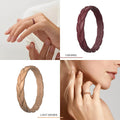 Egnaro Silicone Wedding Rings for Her, Women'S Rubber Bridal Sets Thin Bands, Stackable Leaves Braided Design with Breathable Grooves Workout