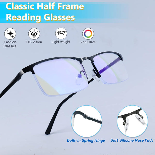 Blue Light Blocking Glasses, Lightweight Metal Half Frame Computer Reading/Gaming/TV/Phones Glasses,Filter UV Ray/Computer Glare with Spring Hinge