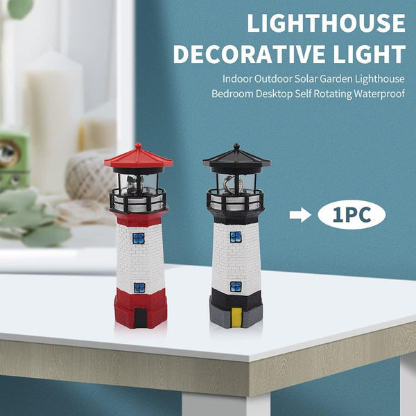 Solar Lighthouse Outdoor Solar Rotating LED Lighthouse Light Waterproof Lighthouse Statue Decorative LED Rotating Lamp for Garden Landscape