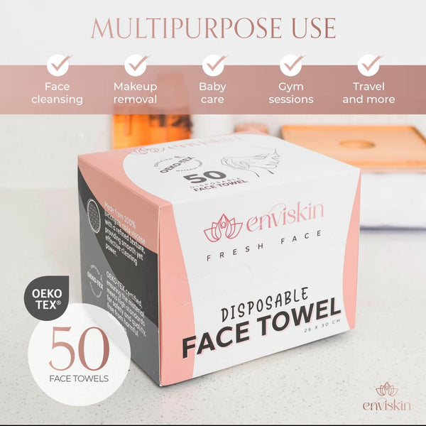 50 Disposable Face Towels Plant-Based Makeup Remover Wipes for Sensitive Skin - XL Ultra Soft Single-Use Dry Facial Towellettes for Daily Skincare